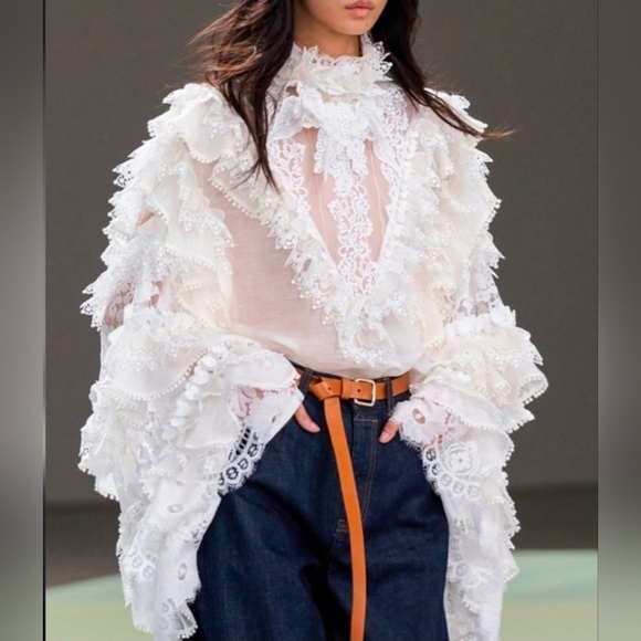 Zimmermann Crush Heart Trim Blouse Show Stoper Cream Lace Detail Top Sz M - Picture 1 of 10